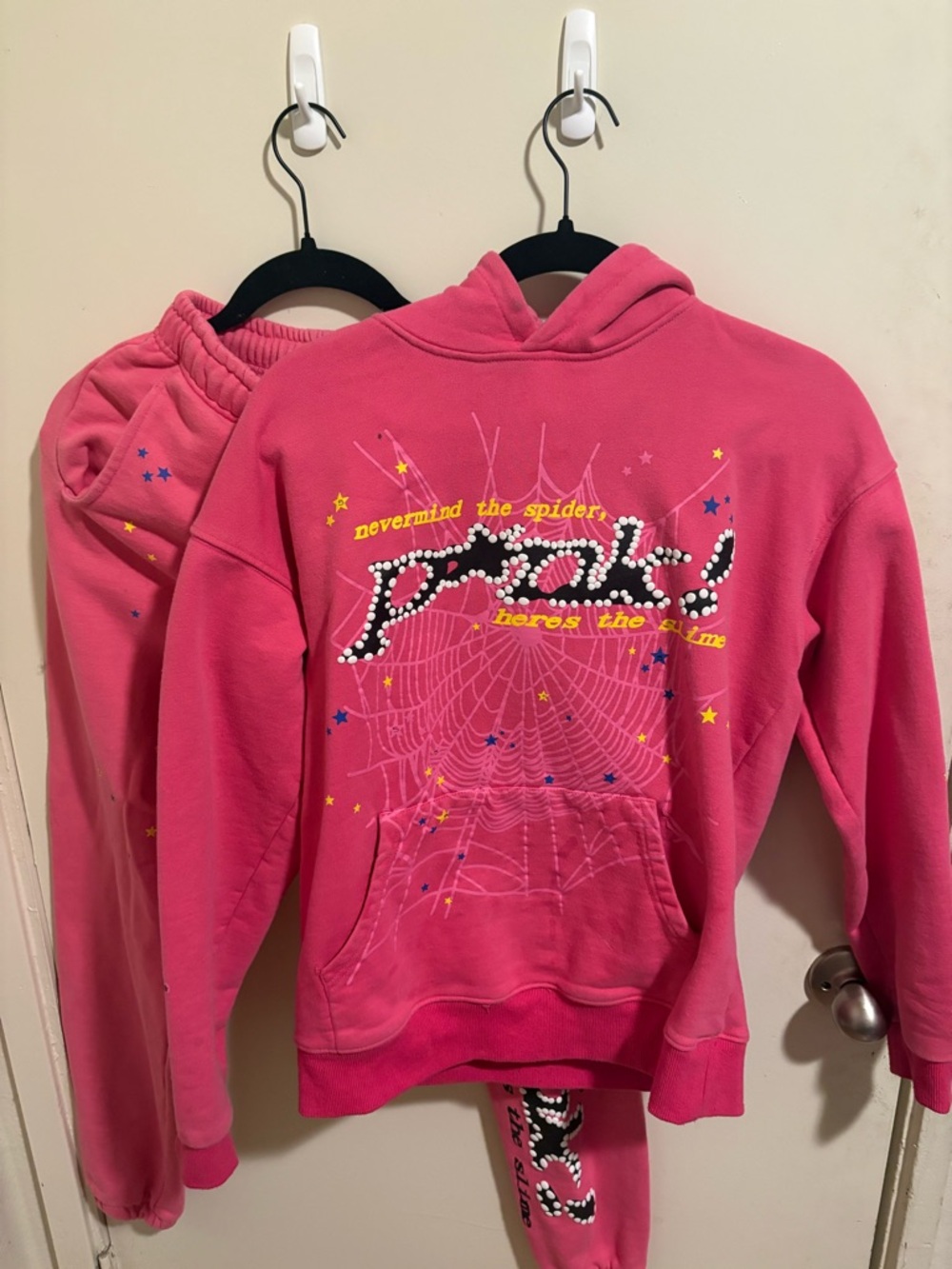 spider Pink Hooded Sweatshirt & Jogger Set - Sparkle Web Graphic